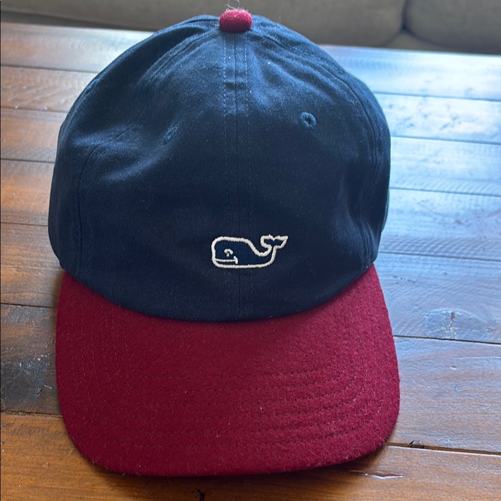 Vineyard Vines Two-Toned Blue and Red Whale Logo Hat